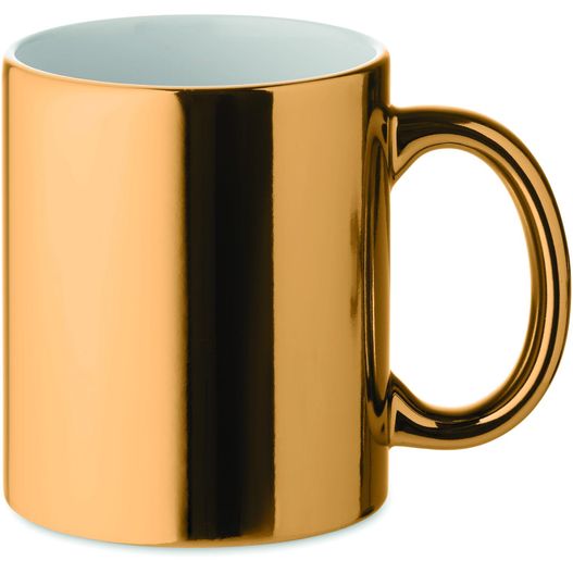 einen goldenen kaffeebecher mit weißem interieur Keramikbecher metallic 300 ml HOLLY (Bild 1)
