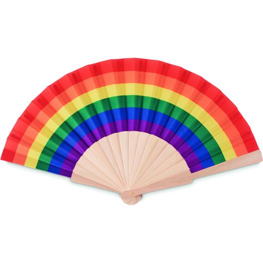 ein regenbogen farbiger fan auf weißem hintergrund Fächer regenbogenfarbig BOWFAN (Bild 1)