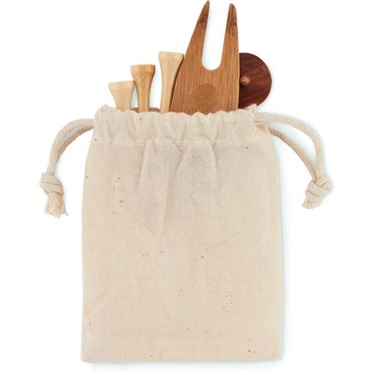 eine tasche mit einem holzgeschirr und einem holzlöffel Golfzubehör im Etui DORMIE (Bild 1)