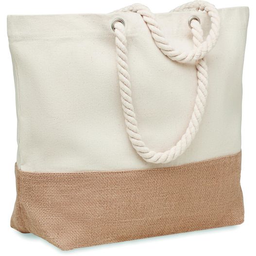 eine weiße und braune tasche mit einem seilgriff Strandtasche Canvas 280 g/m² PANTAI (Bild 1)