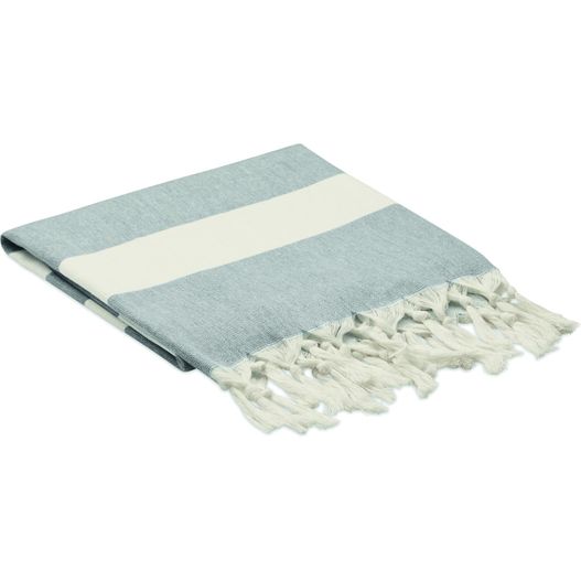 ein blaues und weiß gestreiftes handtuch auf weißem hintergrund Hamman handdoek 140 gr/m² AGOURA (Bild 1)