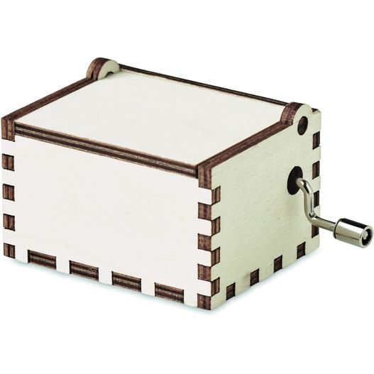 eine holzbox mit weißem und braunem design Mini-Drehorgel BOXMAS (Bild 1)