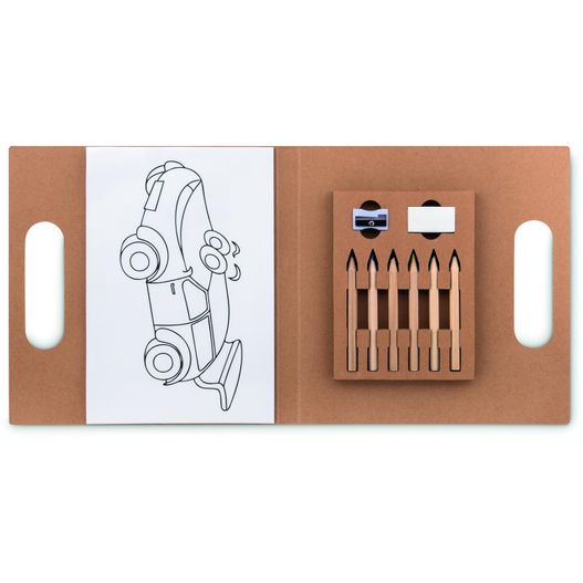 ein zeichenbrett mit einem bleistift und einer zeichnung eines autos Malset mit 6 Buntstiften FOLDER2 GO (Bild 1)