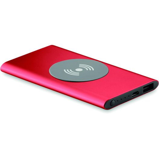 eine rote powerbank mit einem drahtlosen knopf Ladestation mit Powerbank POWER&WIRELESS (Bild 1)