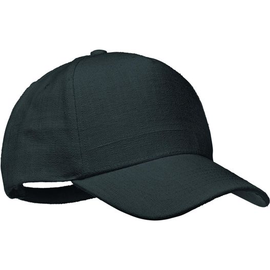 einen schwarzen hut mit einem weißen streifen auf der seite CAP 5 PANELS HANF 210G/M² NAIMA CAP (Bild 1)