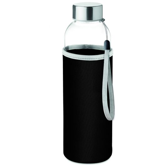 eine schwarze wasserflasche mit einem weißen riemen Trinkflasche Glas 500 ml UTAH GLASS (Bild 1)