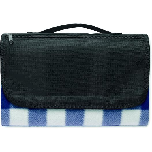 eine blaue und weiße decke mit schwarzem griff Picknick Decke RPET-Fleece CALY (Bild 1)