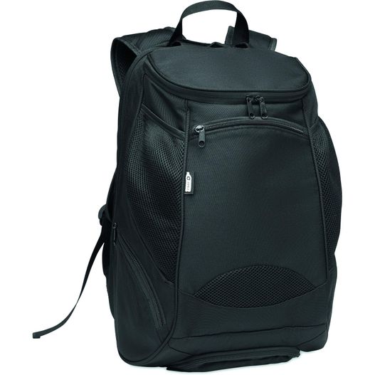 ein schwarzer rucksack mit reißverschlusstasche Sportrucksack 600D RPET OLYMPIC (Bild 1)