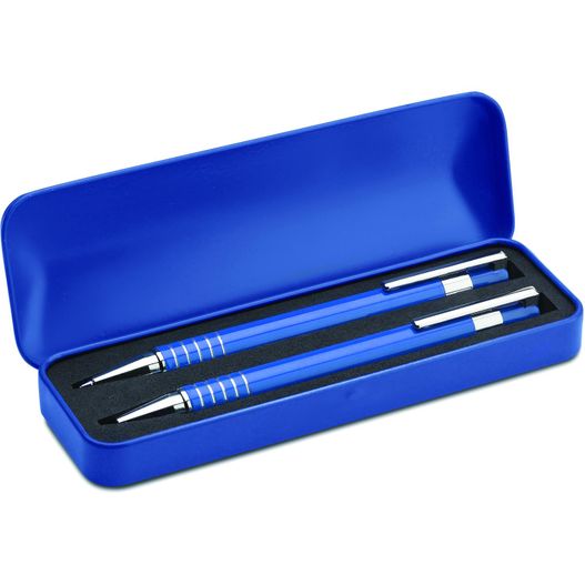 eine blaue box mit zwei stiften und einem stift darin Schreibset ALUCOLOR (Bild 1)