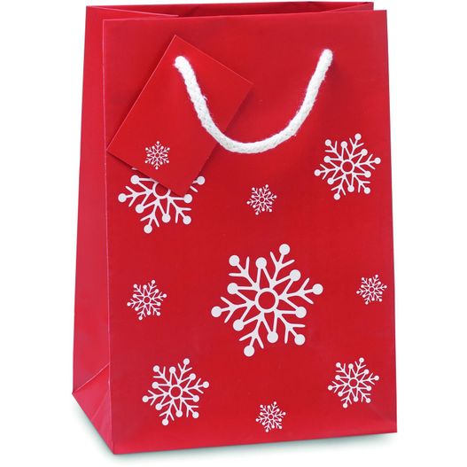 eine rote einkaufstasche mit schneeflocken darauf Geschenkpapiertüte Klein BOSSA SMALL (Bild 1)