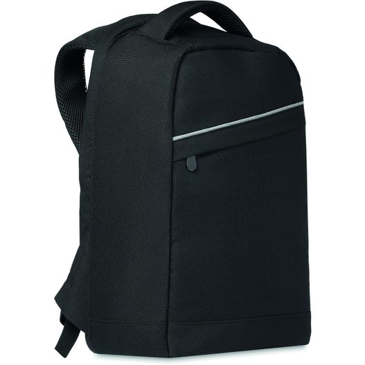 ein schwarzer rucksack mit reißverschluss vorne Rucksack 600D RPET MUNICH (Bild 1)