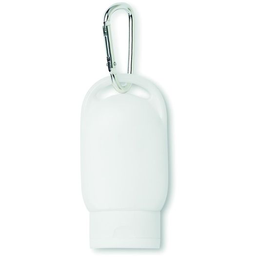 eine weiße flasche mit einem karabiner, der davon hängt Sonnencreme SUNCARE (Bild 1)