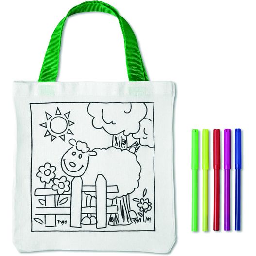 eine tasche mit einem schaf und einem zaun mit markern Gestaltbare Baumwolltasche MATEUSZ (Bild 1)