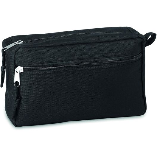 eine schwarze toilettentasche mit reißverschluss auf der seite Kosmetiktasche 600D RPET BETTER & SMART (Bild 1)