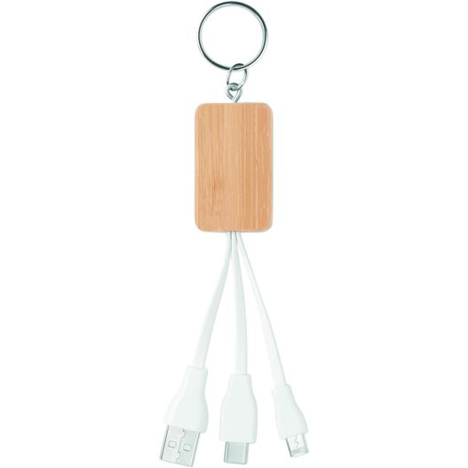 eine holzschlüsselkette mit zwei usb-kabeln befestigt Schlüsselring-Ladekabel 3in1 CLAUER (Bild 1)