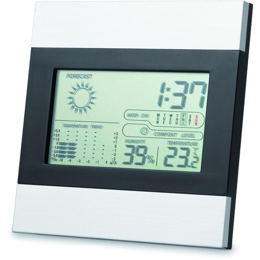 eine digitale uhr mit weißem rücken und schwarzen seiten Wetterstation und Uhr RIPPER (Bild 1)