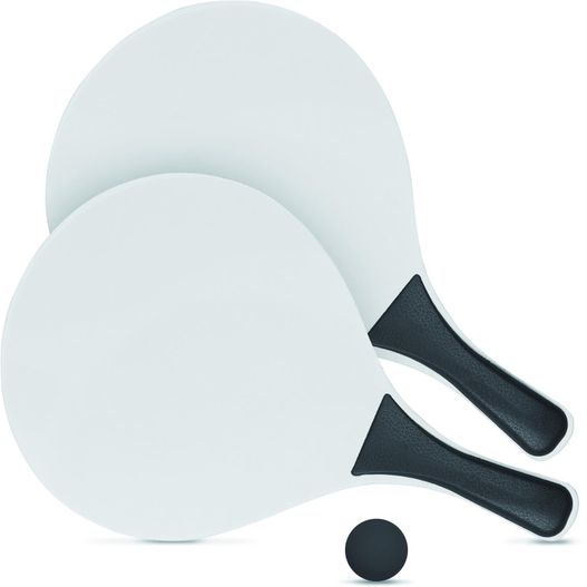 ein ping pong paddle und ball auf einer weißen oberfläche Beachball Spiel MATCH (Bild 1)