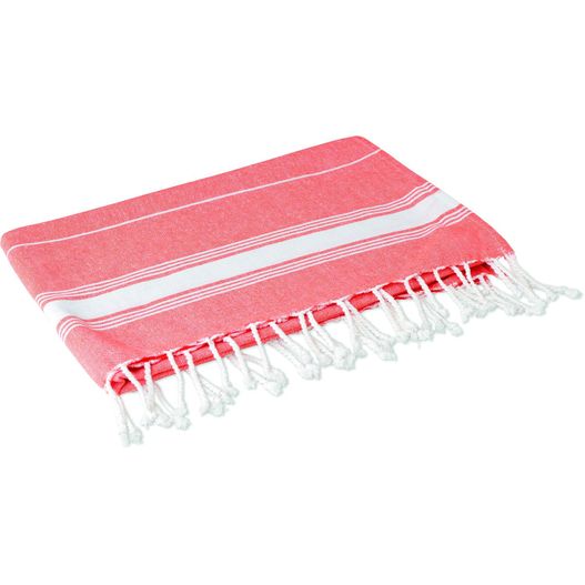 ein rotes und weiß gestreiftes handtuch auf weißem hintergrund Strandtuch MALIBU (Bild 1)