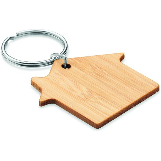 eine holzschlüsselkette mit einem hausförmigen schlüsselring Schlüsselring Bambus, Haus HOUSEBOO (Bild 1)