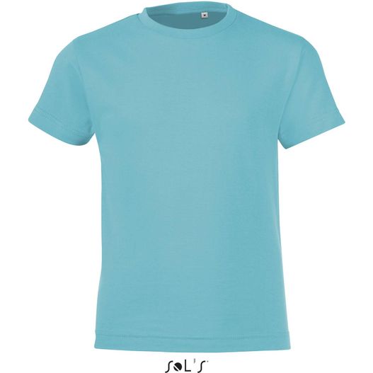 ein blaues t-shirt mit einem weißen logo auf der brust REGENT F KINDERT-SHIRT 150g REGENT FIT KIDS (Bild 1)