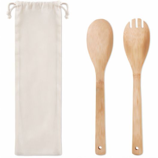 einen holzlöffel und einen holzlöffel und eine tasche Salatbesteck Bambus MAYEN SET (Bild 1)