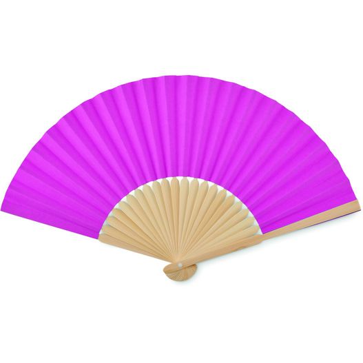 ein rosa fan mit einem holzgriff auf einem weißen hintergrund Fächer FANNY PAPER (Bild 1)