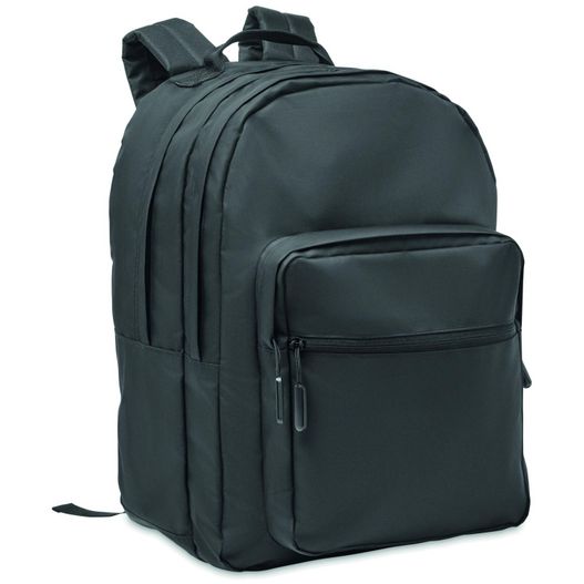 ein schwarzer rucksack mit reißverschluss vorne Laptop-Rucksack 300D RPET VALLEY BACKPACK (Bild 1)
