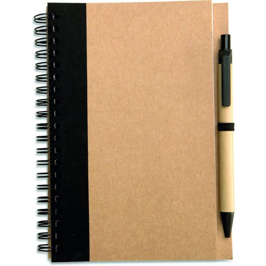 ein notizbuch mit einem stift darüber Recycelter Notizblock SONORA PLUS (Bild 1)