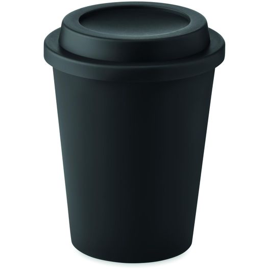 eine schwarze tasse mit deckel und deckel Doppelwandiger Becher PP 300ml SORA (Bild 1)