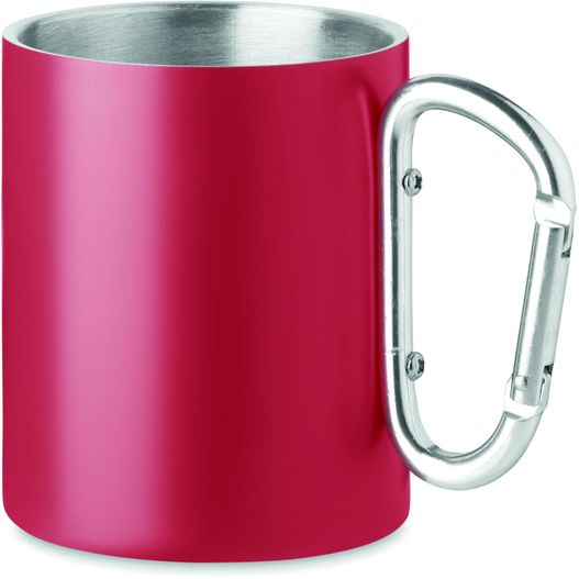 einen roten becher mit einem karabiner darin Trinkbecher mit Karabiner TRUMBA (Bild 1)