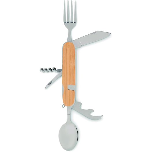 ein messer, gabel und löffel sind an einem messer befestigt Multifunktions-Besteck SUBETE (Bild 1)