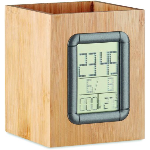 eine holzuhr mit einem schwarzen rahmen und einem weißen gesicht Stiftehalter Bambus MANILA (Bild 1)