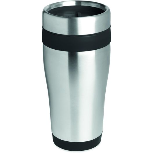 ein edelstahl reisebecher mit einem schwarzen band Trinkbecher Edelstahl 455ml TRAM (Bild 1)