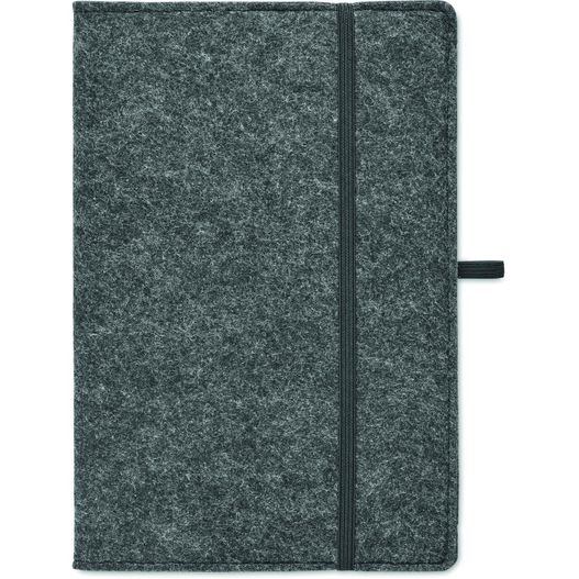 ein graues notizbuch mit einem reißverschluss auf der vorderseite DIN A5 Notizbuch RPET-Filz FELTBOOK (Bild 1)