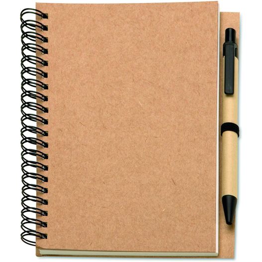 ein spiral-notebook mit einem stift oben drauf B6 Recyceltes Notizbuch 70 Seiten BLOQUERO (Bild 1)