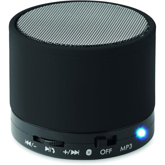ein schwarzer lautsprecher mit blauem licht darauf Wireless Lautsprecher, rund ROUND BASS (Bild 1)