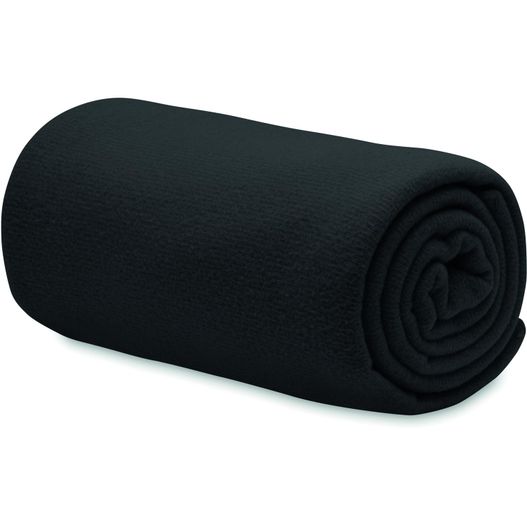 ein aufgerolltes schwarzes handtuch auf weißem hintergrund RPET-Polar Fleece-Decke BOGDA (Bild 1)