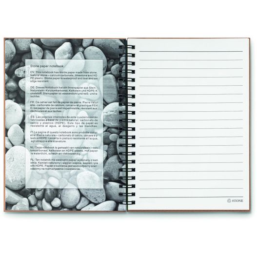 ein notizbuch mit einer seite darin und ein bild eines felsens Mineralpapier Notizbuch PIEDRA (Bild 1)