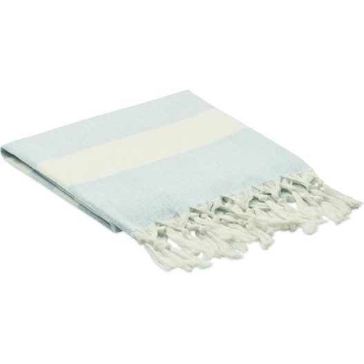 ein blaues und weiß gestreiftes handtuch auf weißem hintergrund Hamman handdoek 140 gr/m² AGOURA (Bild 1)