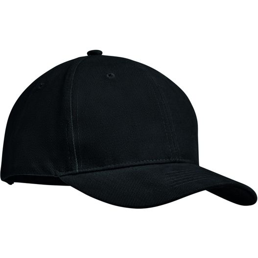 eine schwarze baseballkappe mit einem weißen logo darauf BASEBALL CAP 6 PANELS 270G/M² TEKAPO (Bild 1)
