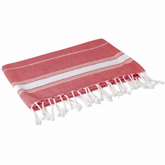 ein rotes und weiß gestreiftes handtuch auf weißem hintergrund Strandtuch MALIBU (Bild 1)