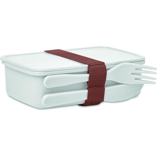 ein weißer behälter mit einem roten band darauf Lunchbox mit Besteck SUNDAY (Bild 1)