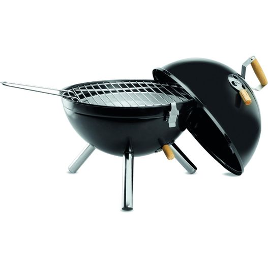 ein schwarzer grill mit holzgriff und grillplatte Kugelgrill KNOCKING (Bild 1)