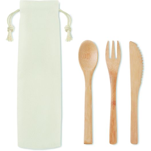 eine reihe von hölzernen utensilien und eine tasche Besteck-Set Bambus SETBOO (Bild 1)