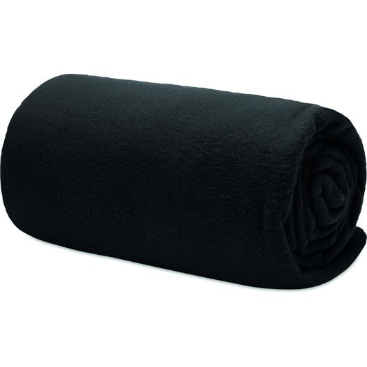 eine aufgerollte schwarze decke auf einem weißen hintergrund RPET Fleece-Reisedecke MUSALA RPET (Bild 1)