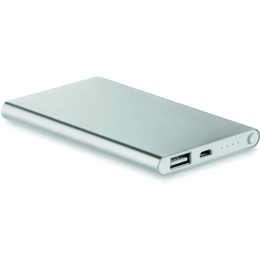 eine silberne powerbank, die auf einer weißen oberfläche sitzt Powerbank 4000 mAh POWERFLAT (Bild 1)