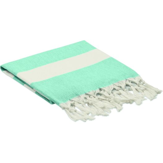ein grünes und weiß gestreiftes handtuch auf weißem hintergrund Strandtuch 140 g/m² AGOURA (Bild 1)