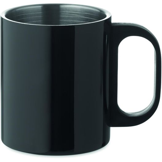 ein schwarzer kaffeebecher mit einem griff auf weißem hintergrund Doppelwandiger Becher 300 ml TANISS (Bild 1)