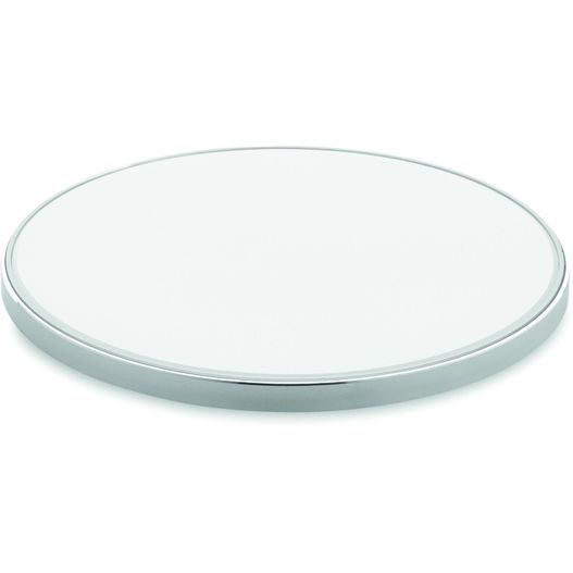 eine weiße platte mit einem silbernen rand auf einer weißen oberfläche Induktive Ladestation RESS (Bild 1)