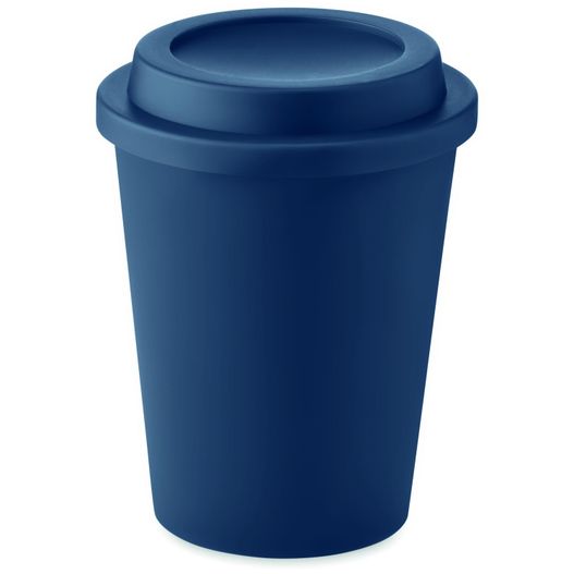 eine blaue tasse mit einem deckel auf weißem hintergrund Doppelwandiger Becher PP 300ml SORA (Bild 1)